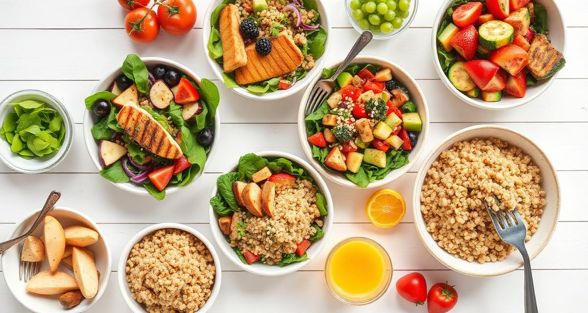 Healthy low-calorie meals on a wooden table